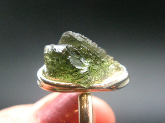 Moldavite Tektite Silver Ring from Czech Republic - Adjustable Size - 6.79 Grams