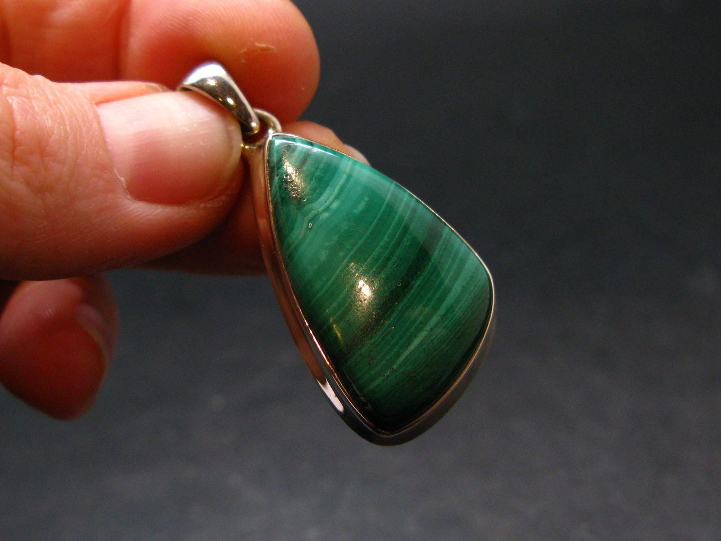 Genuine Vivid Vibrant Green Malachite Sterling Silver Pendant From Congo - 1.5" - 8.85 Grams