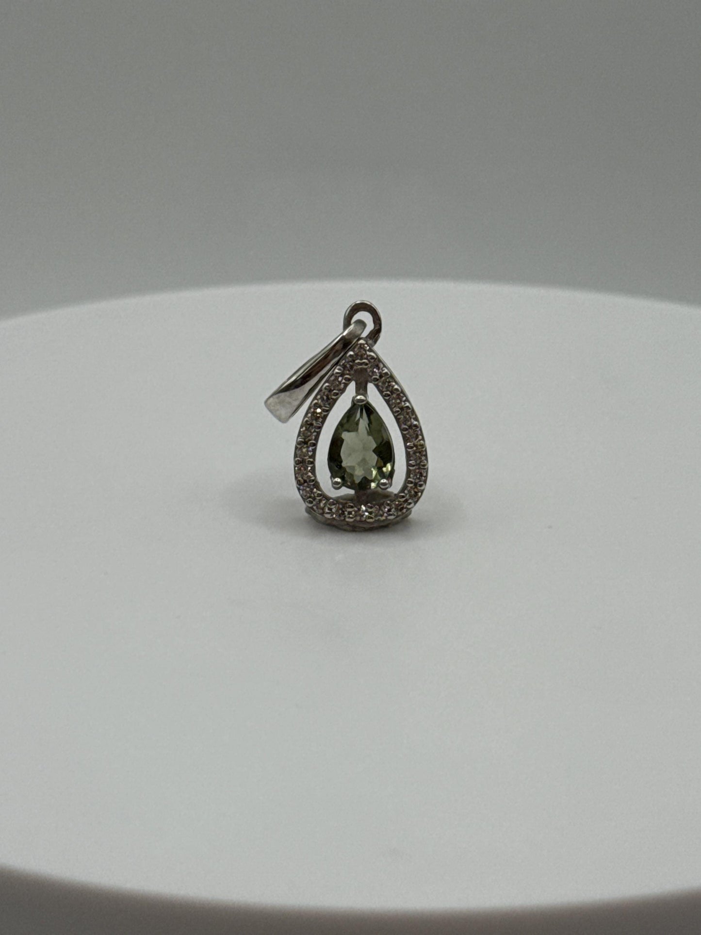 Teardrop Moldavite Necklace – Sterling Silver with Accents - 1.88 Grams