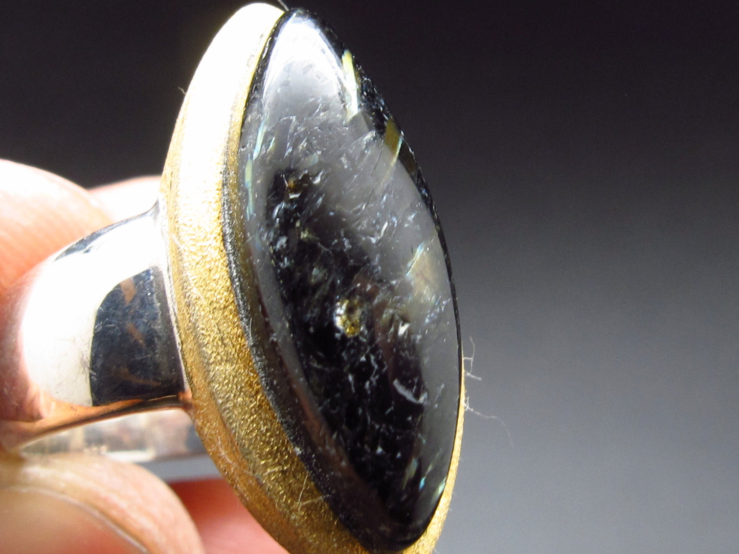 Nuumite Nuummite Sterling Silver Ring from Greenland - Size 6.5 - 7.1 Grams