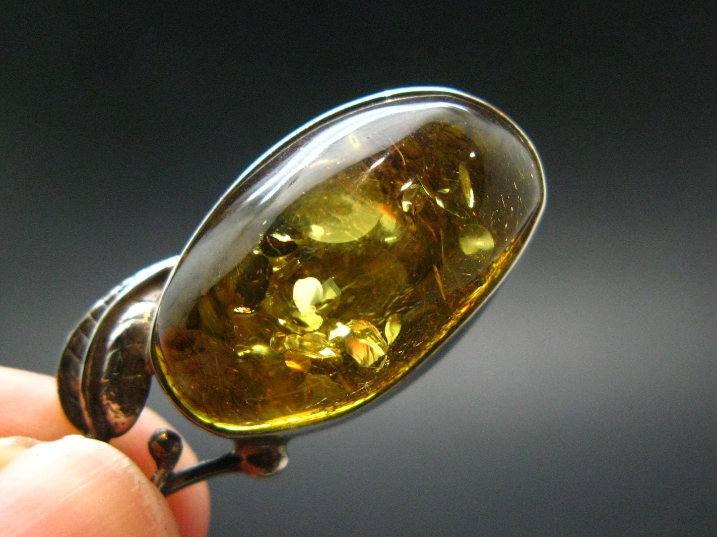 Natural Baltic Amber 925 Silver Pendant - 2.1"