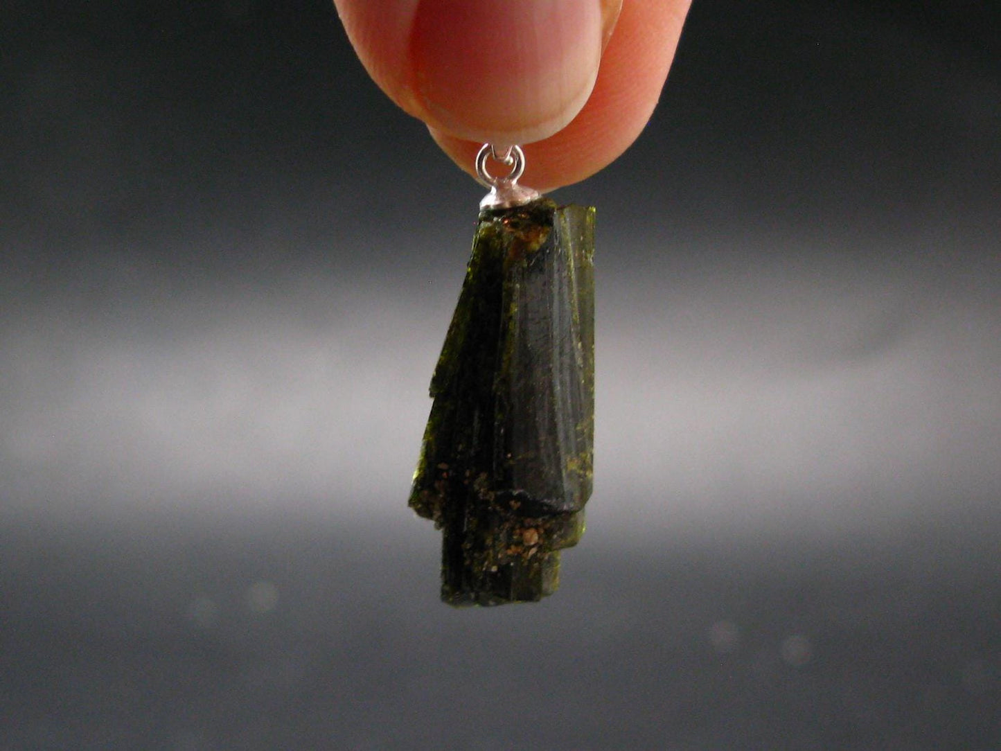 Nice Rare Terminated Epidote Crystal Silver Pendant From Peru - 1.3" - 3.43 Grams