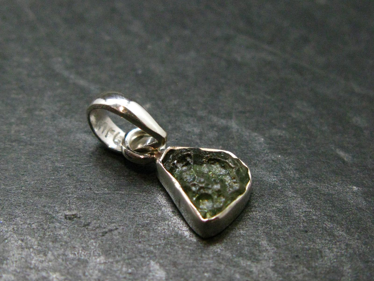 Moldavite Tektite Silver Pendant from Czech Republic - 0.7" - 0.95 Grams
