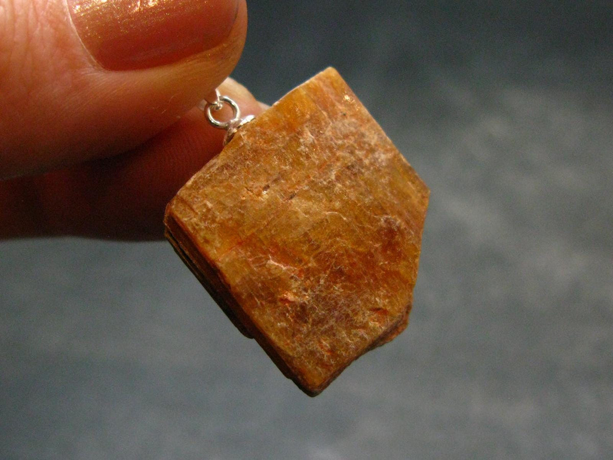 Orange Kyanite Crystal Silver Pendant From Tanzania - 1.1" - 6.0 Grams