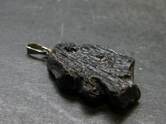Tibetan Black Tektite Silver Pendant From Tibet - 1.3" - 3.66 Grams