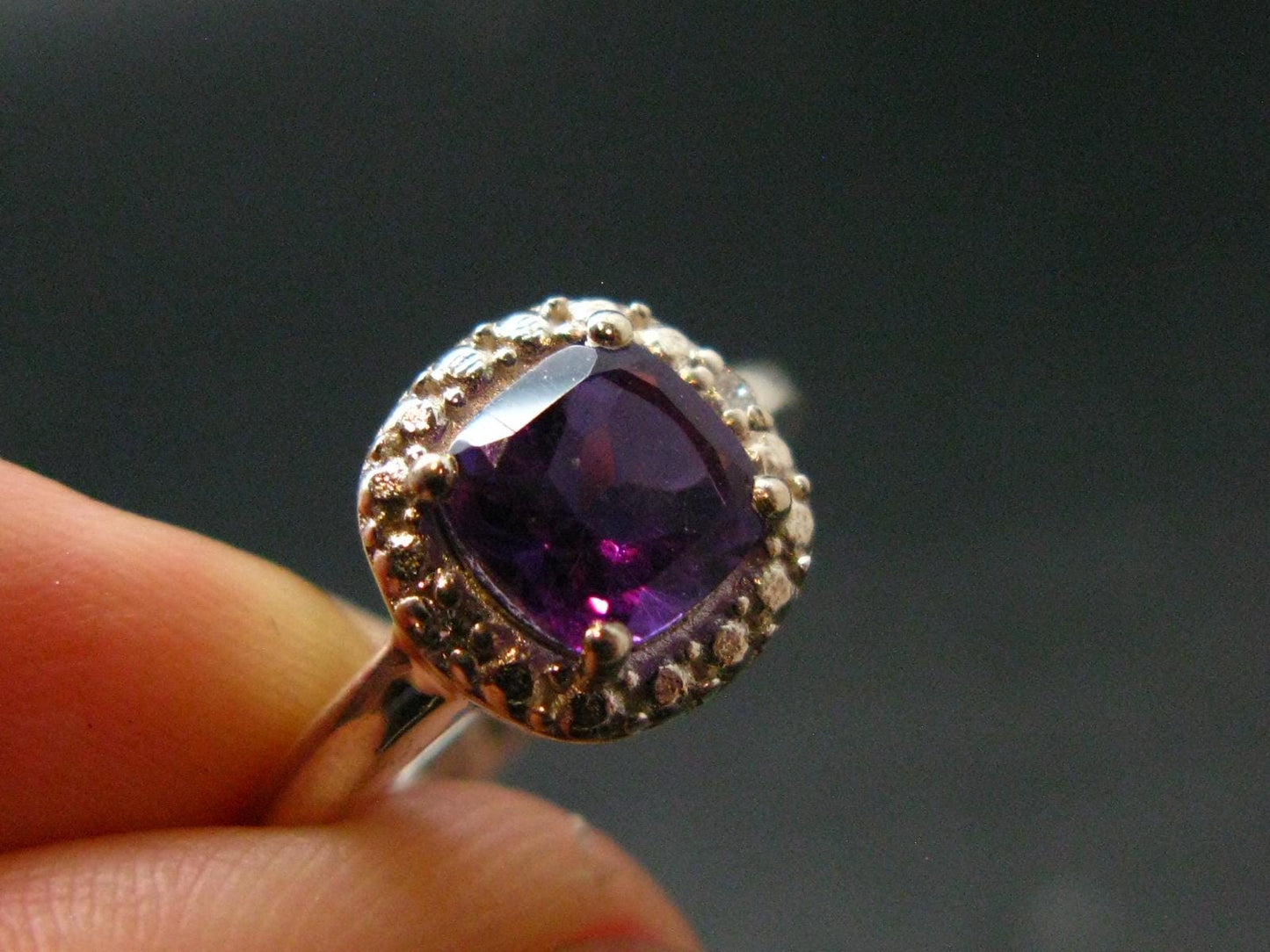 Siberian Amethyst!! Natural Faceted Rich Purple Amethyst 925 Silver Ring with CZ - 2.21 Grams - Size 6