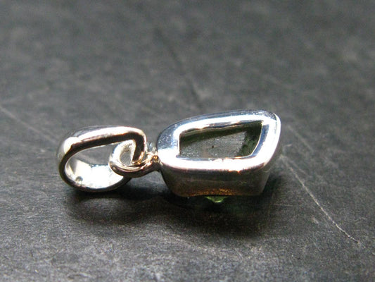 Gem Moldavite Tektite SS Pendant From Czech Republic - 0.7" - 1.0 Grams