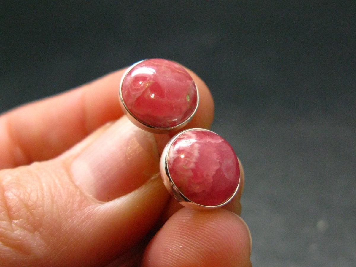Rhodochrosite Gem Sterling Silver Stud Earrings From Argentina - 0.3" - 2.81 Grams