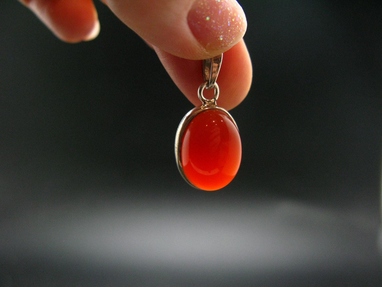 Gem from A Poem by Goethe!! Orange - Red Round Shape Carnelian Sterling Silver Pendant - 1"