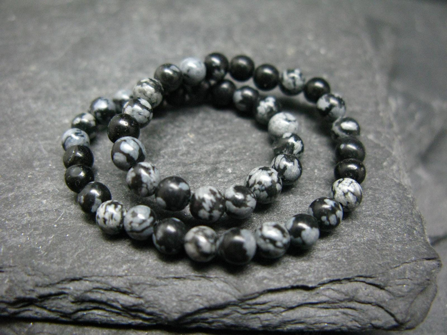 Snowflake Obsidian Genuine Bracelet ~ 7 Inches ~ 4mm Round Beads