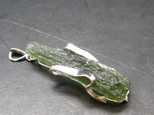 Gem Moldavite Tektite SS Pendant From Czech Republic - 1.8" - 5.1 Grams