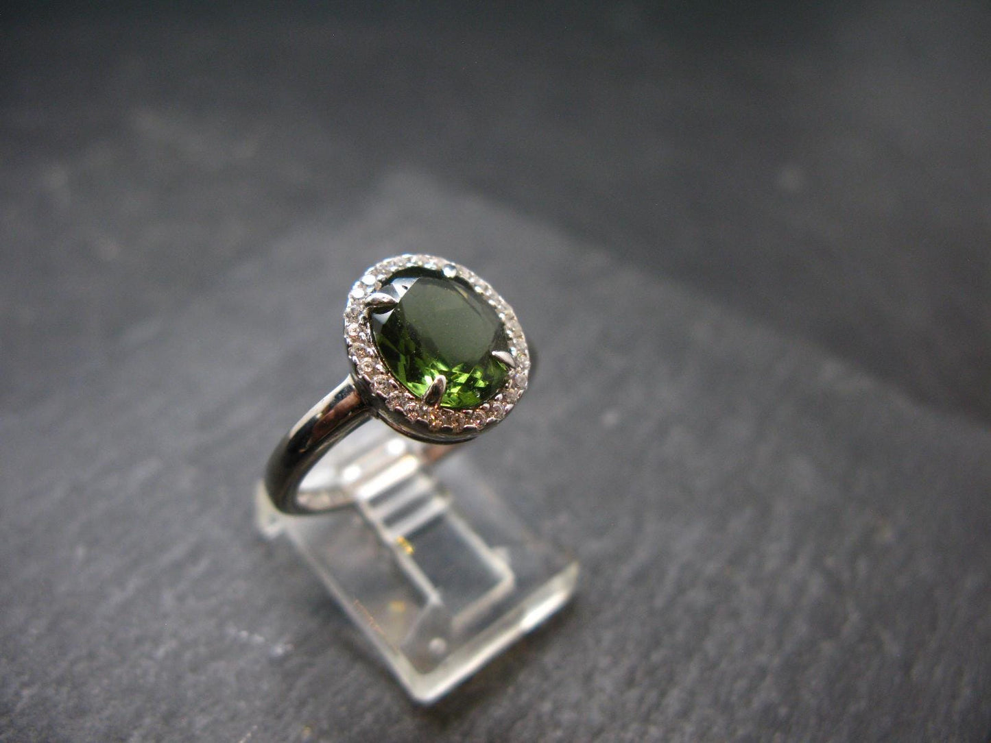 Moldavite Sterling Silver Ring From Czech Republic - Size 7.5 - 3.41 Grams