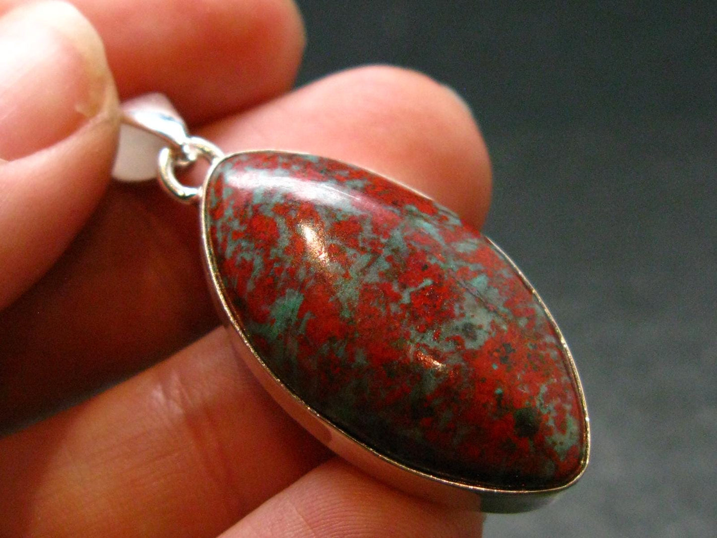 Crimson Cuprite w/ Chrysocola Silver Plated Pendant from Mexico - 1.7" - 6.57 Grams