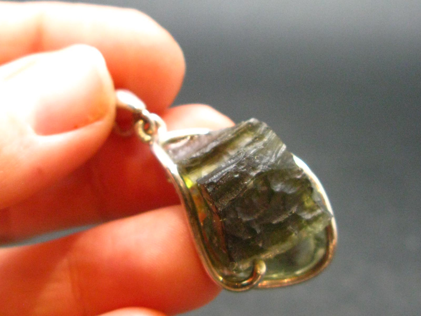 Moldavite Tektite Silver Clover Pendant from Czech Republic - 1.5" - 5.64 Grams