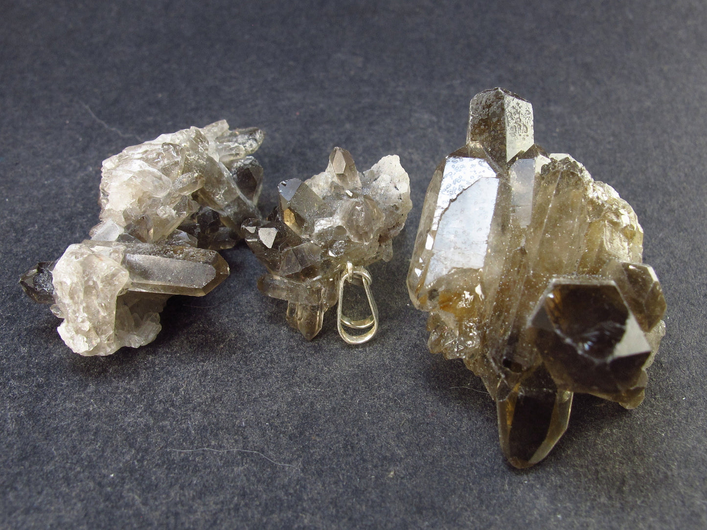 Lot of 3 Natural Large Terminated Smoky Quartz Crystal Pendants from Brazil
