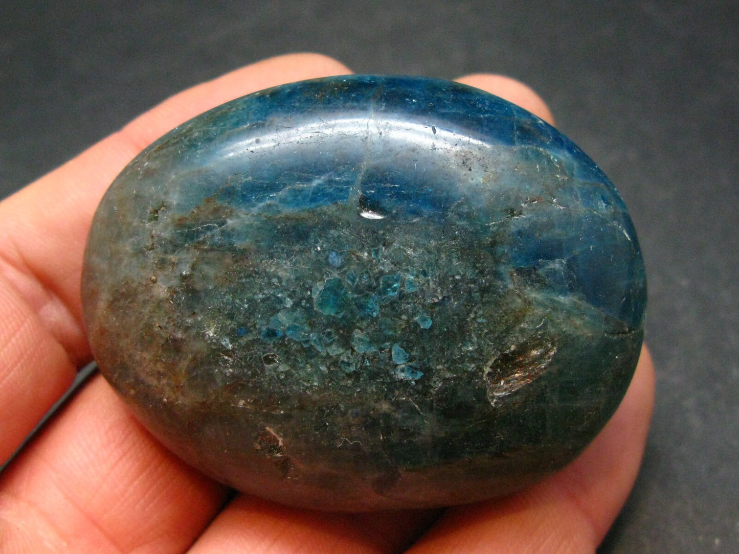 Neon Blue Apatite Tumbled Stone from Madagascar - 111.2 Grams - 2.3"