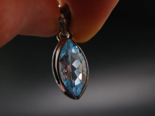 Blue Topaz Sterling Silver Pendant From Brazil - 0.9" - 2.66 Grams