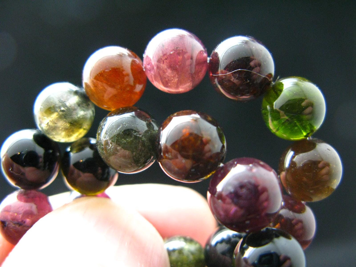 Watermelon Bicolor Tourmaline Genuine Bracelet ~ 7 Inches ~ 9mm Round Beads