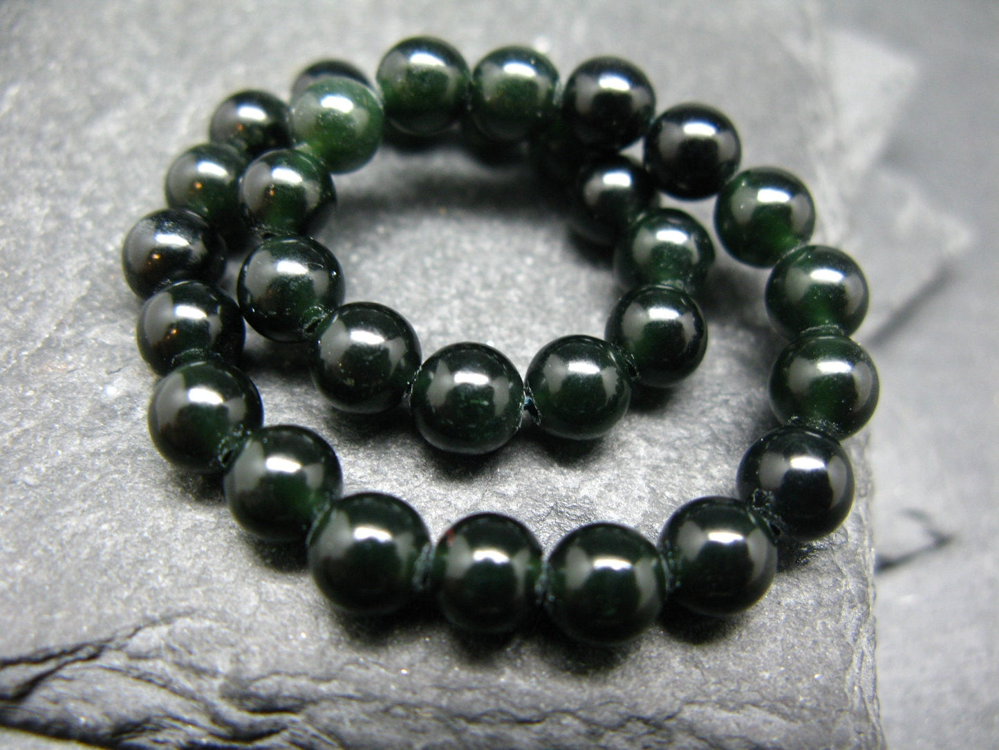 Black Jade Nephrite Genuine Bracelet ~ 7 Inches ~ 6mm Round Beads