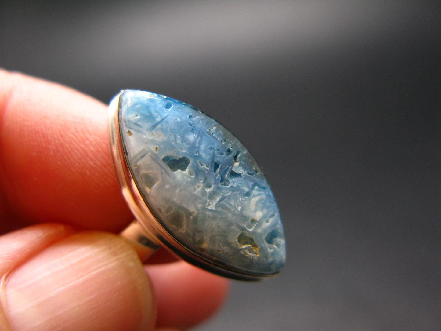Blue Ice Glacierite Silver Ring from Indonesia - Size 5- 5.97 Grams