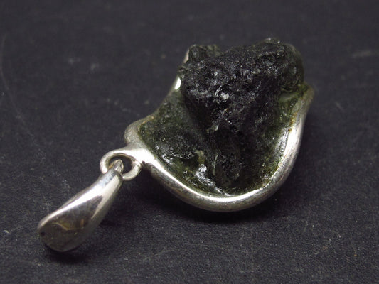 Shape!! Natural Gem Moldavite Tektite SS Pendant From Czech Republic - 6 Grams - 1.4"