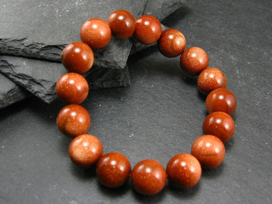Goldstone Genuine Bracelet ~ 7 Inches ~ 12mm Round Beads