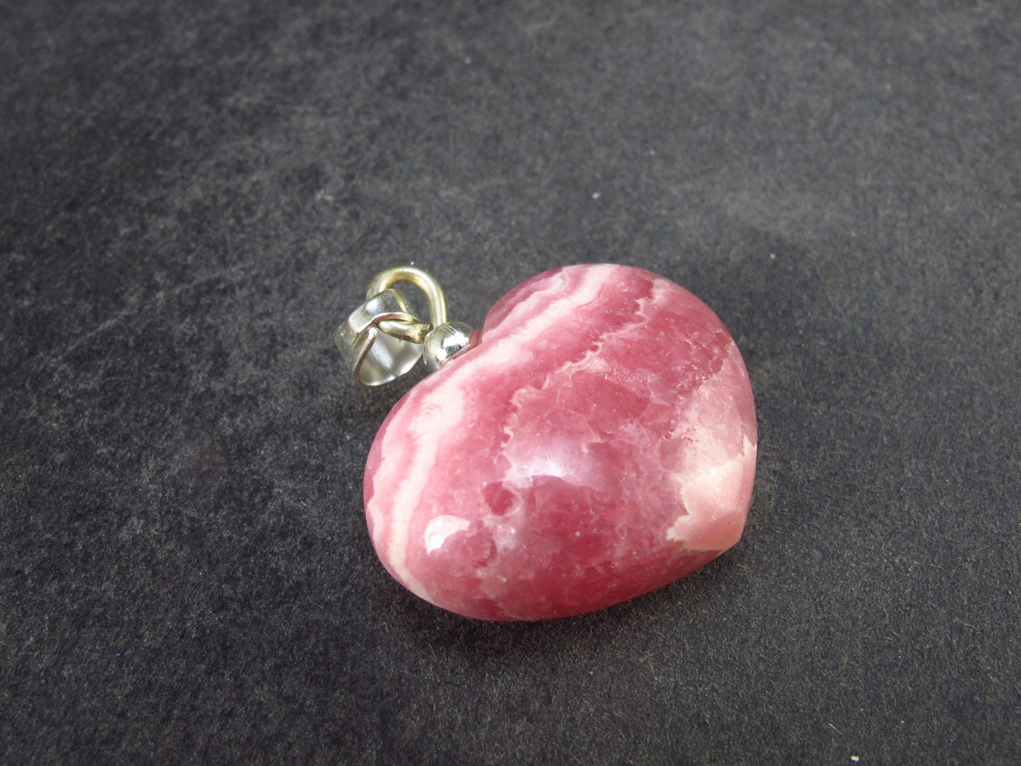 Rhodochrosite Heart Silver Pendant from Alma Colorado - 1.1" - 8.42 Grams