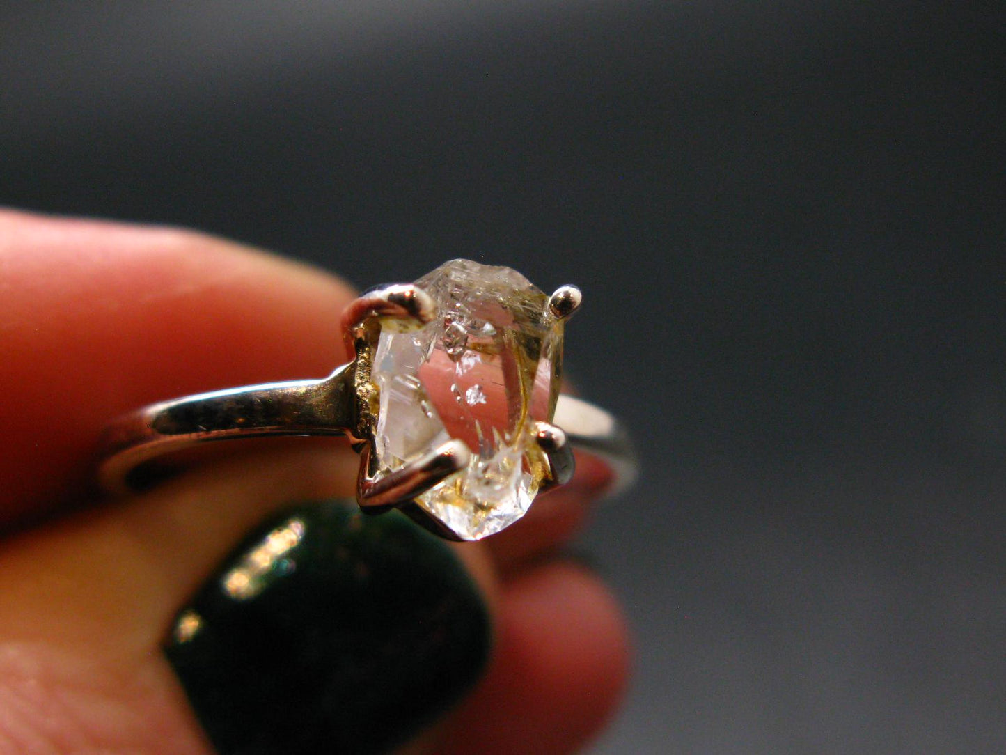 Fine Clear Natural Herkimer Diamond Silver Ring From New York - Size 8 - 2.02 Grams