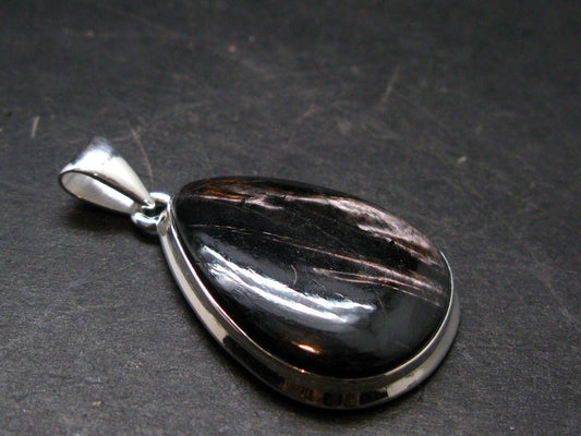 Tumbled Hypersthene Silver Plated Pendant From Canada - 1.4" - 8.99 Grams
