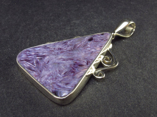 Lilac Stone!!! Stunning Silky Charoite Sterling Silver Pendant From Russia - 2.2" - 13.7 Grams