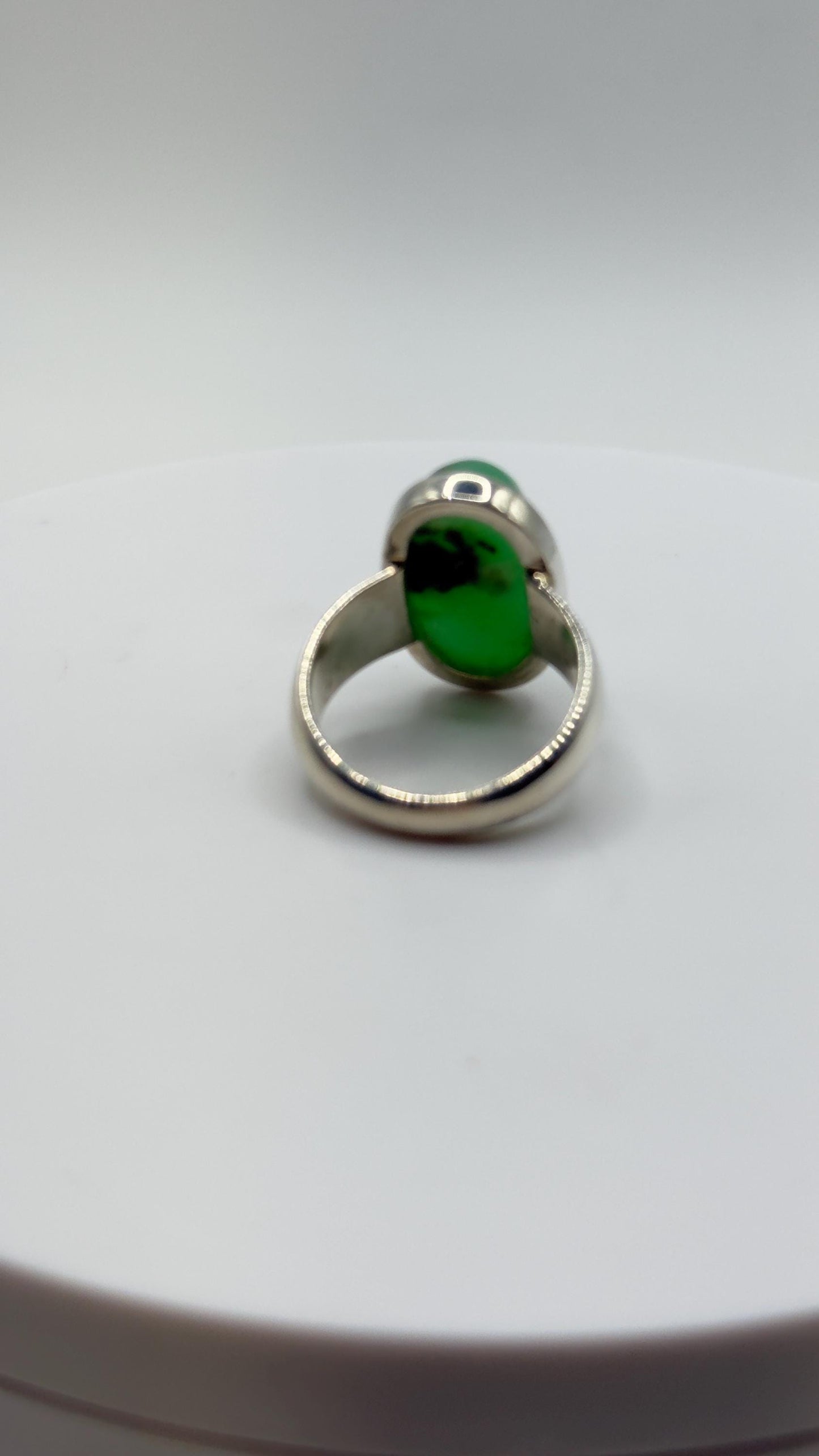 Chrysoprase Oval Ring – Natural Green Chalcedony Sterling Silver Statement Jewelry - Size 8.5