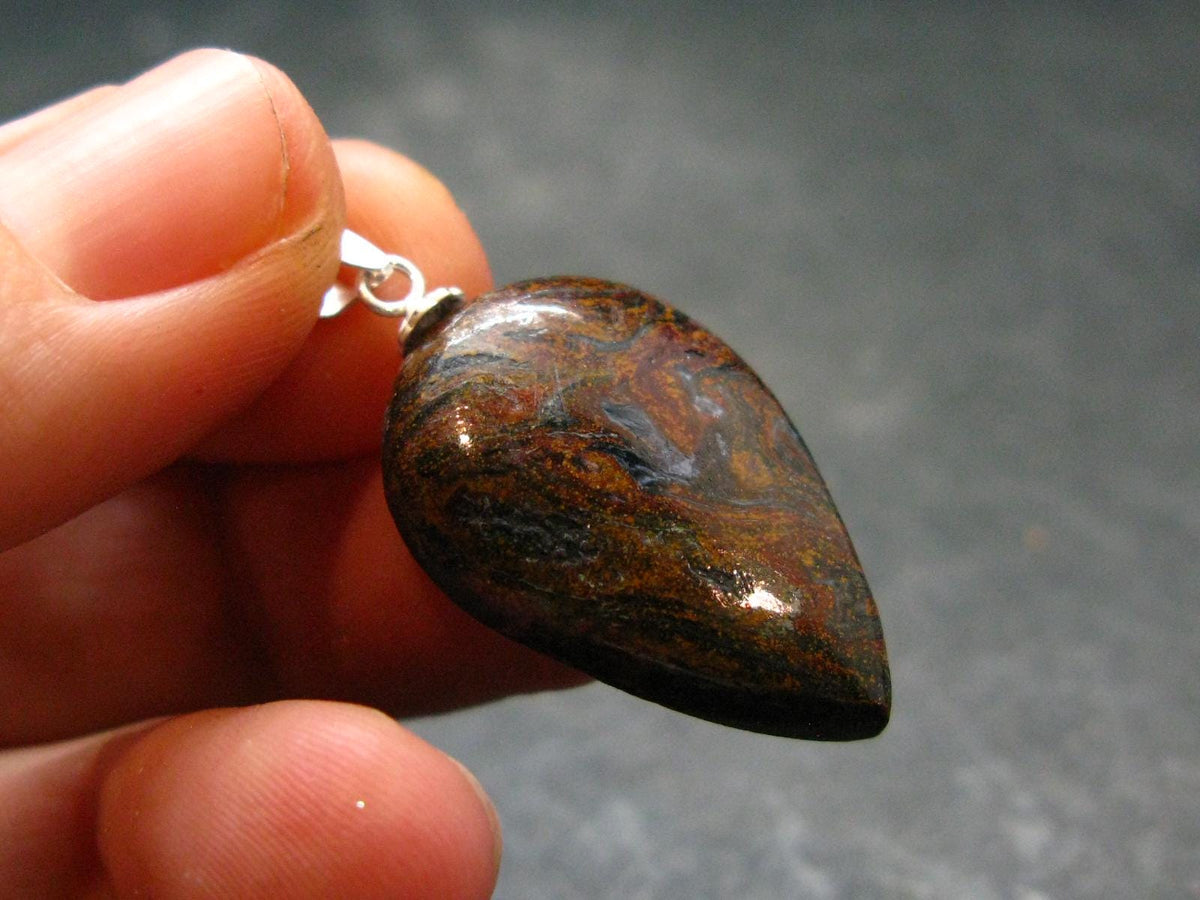 The Tempest Stone!! Natural Pietersite Polished Cabochon Silver Pendant from Namibia - 1.3" - 3.36 Grams