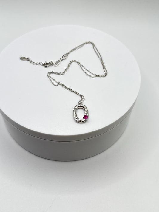 Ruby Silver Oval Necklace | Minimalist July Birthstone Pendant | Sterling Silver Chain