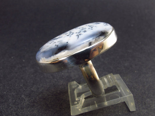 Merlinite Moss Agate Cabochon Silver Ring From Brazil - 9.25 Grams - Size 6