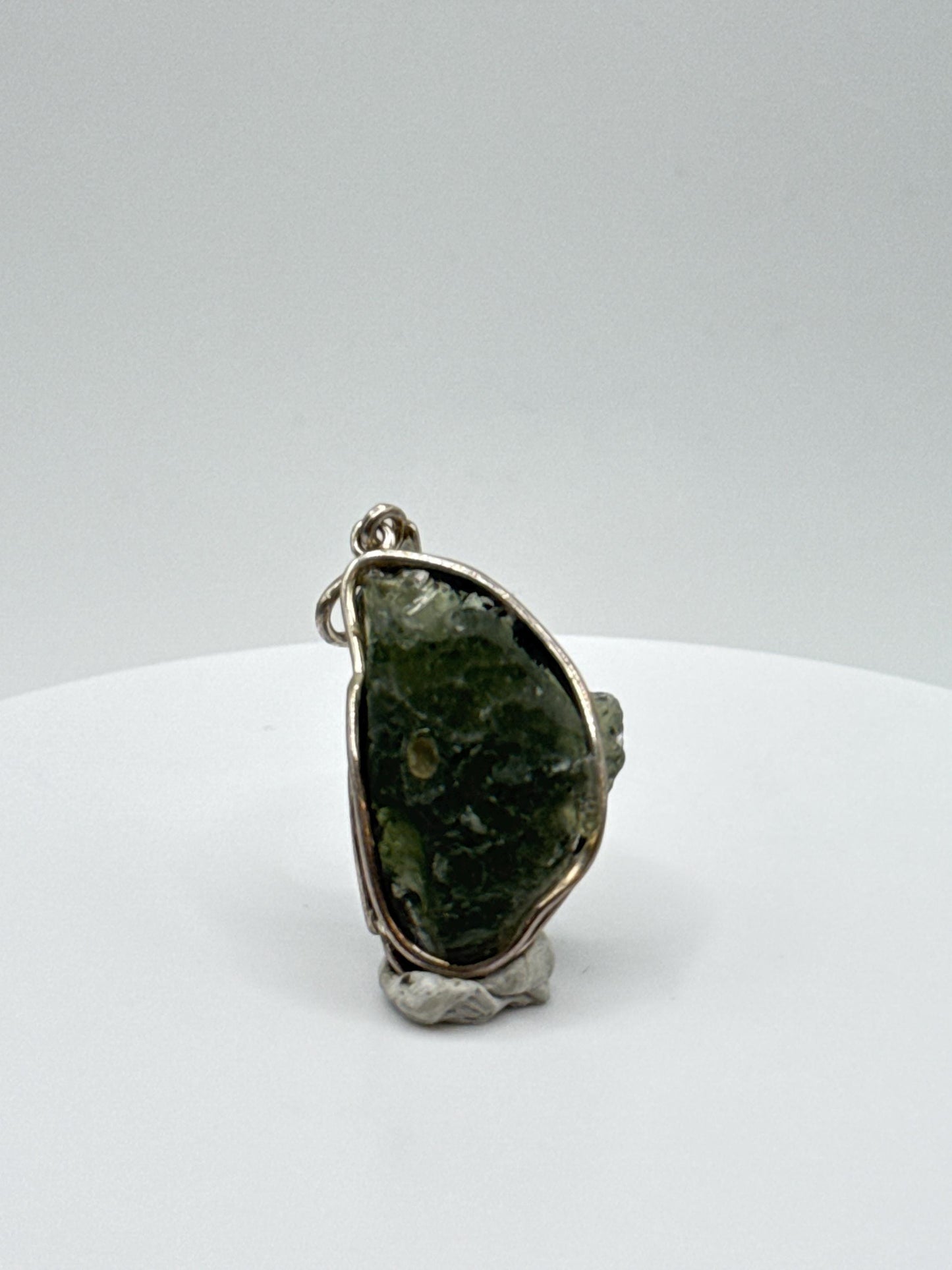 Raw Moldavite Sterling Silver Pendant - 7.07 Grams