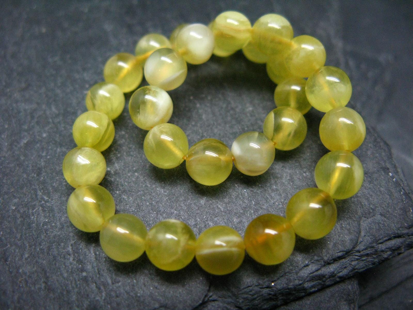 Australian Golden Prehnite Genuine Bracelet ~ 7 Inches ~ 6mm Round Beads