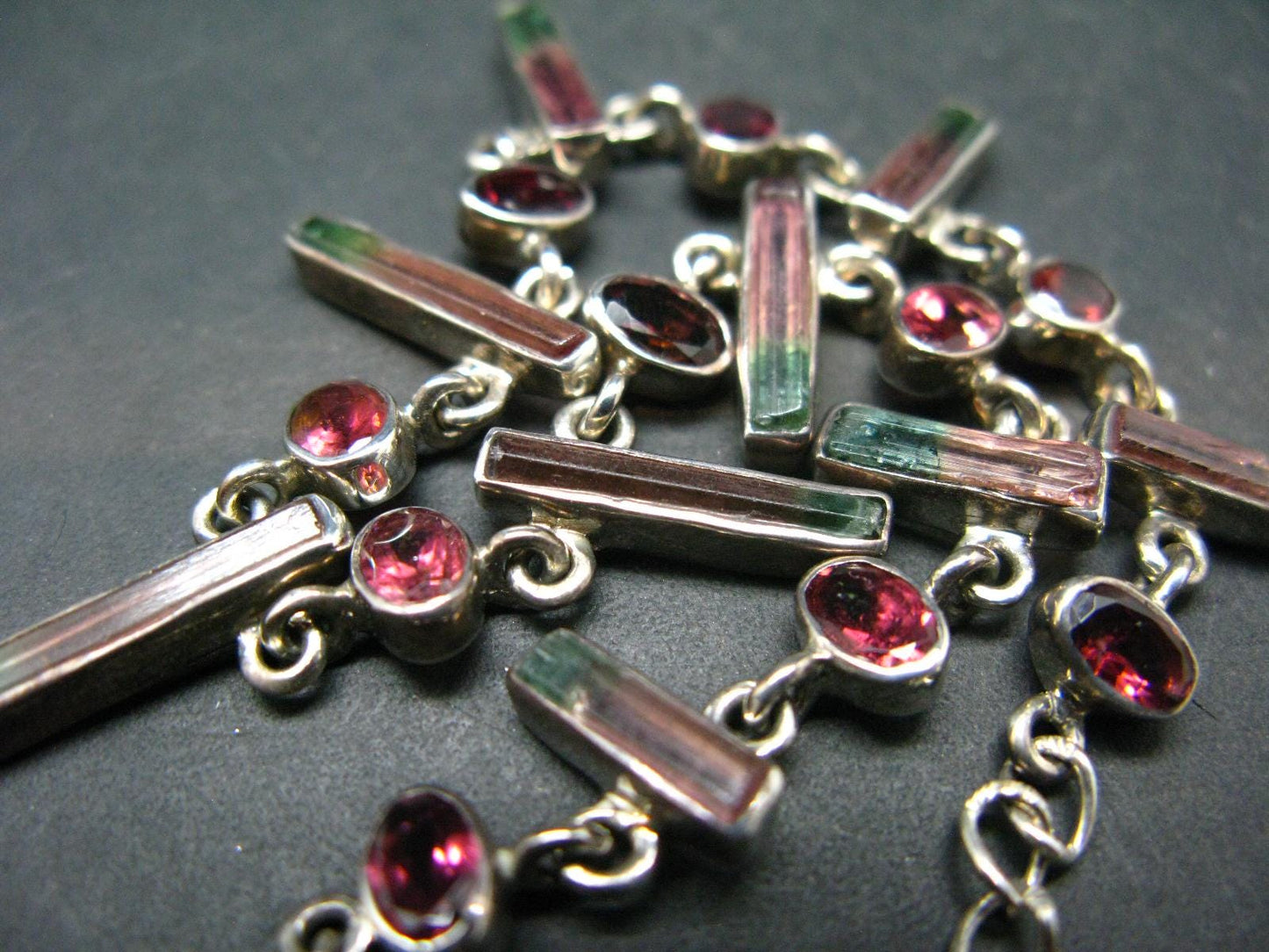 Watermelon Tourmaline Crystal Silver Necklace from Brazil - 18" - 17.5 Grams