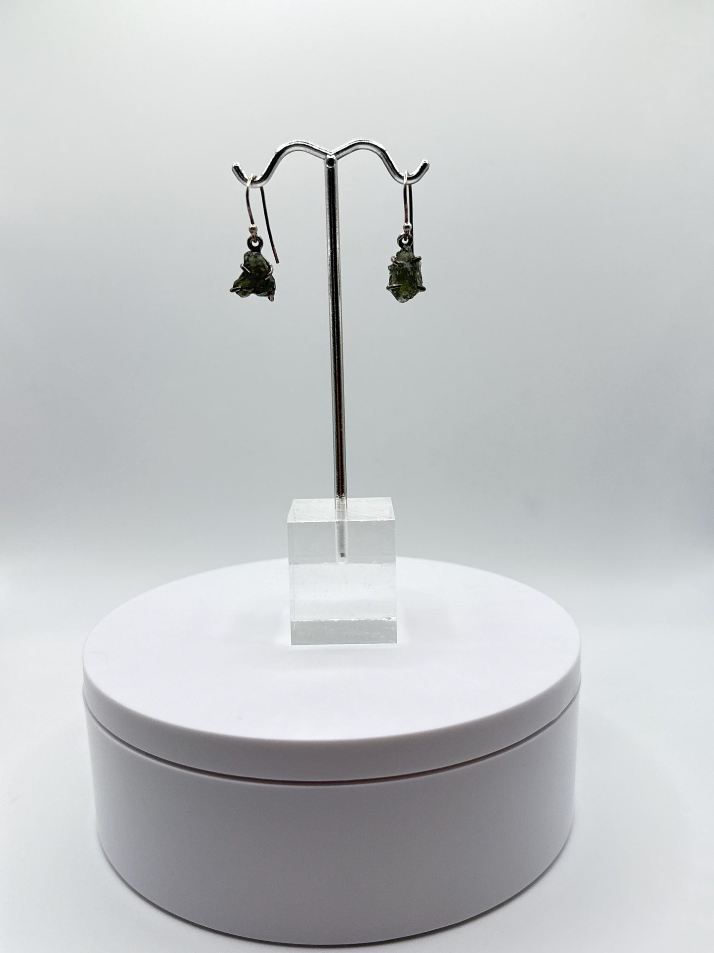 Raw Moldavite Sterling Silver Drop Earrings - Weight 2.37 Grams