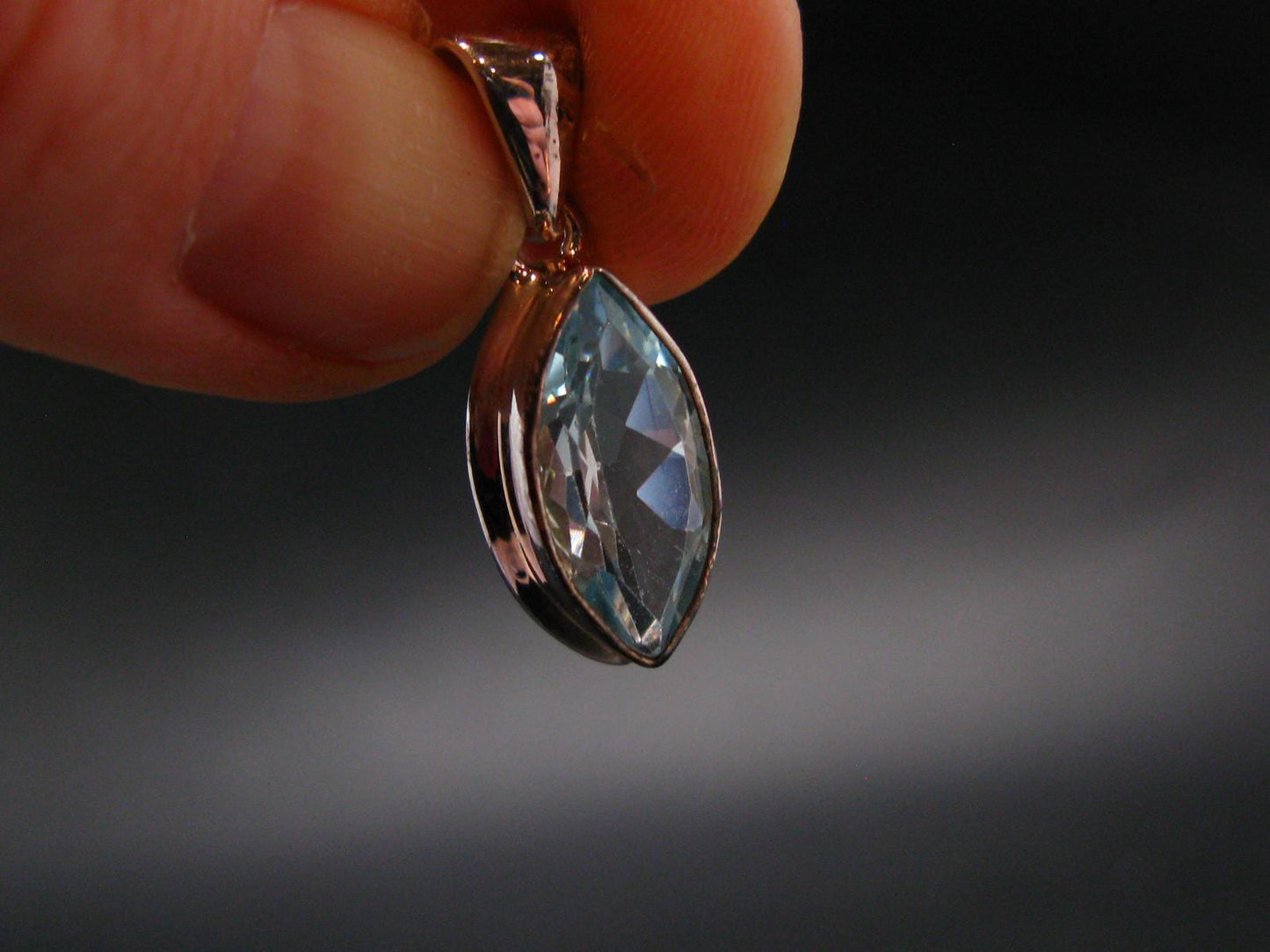 Blue Topaz Sterling Silver Pendant From Brazil - 0.9" - 2.57 Grams