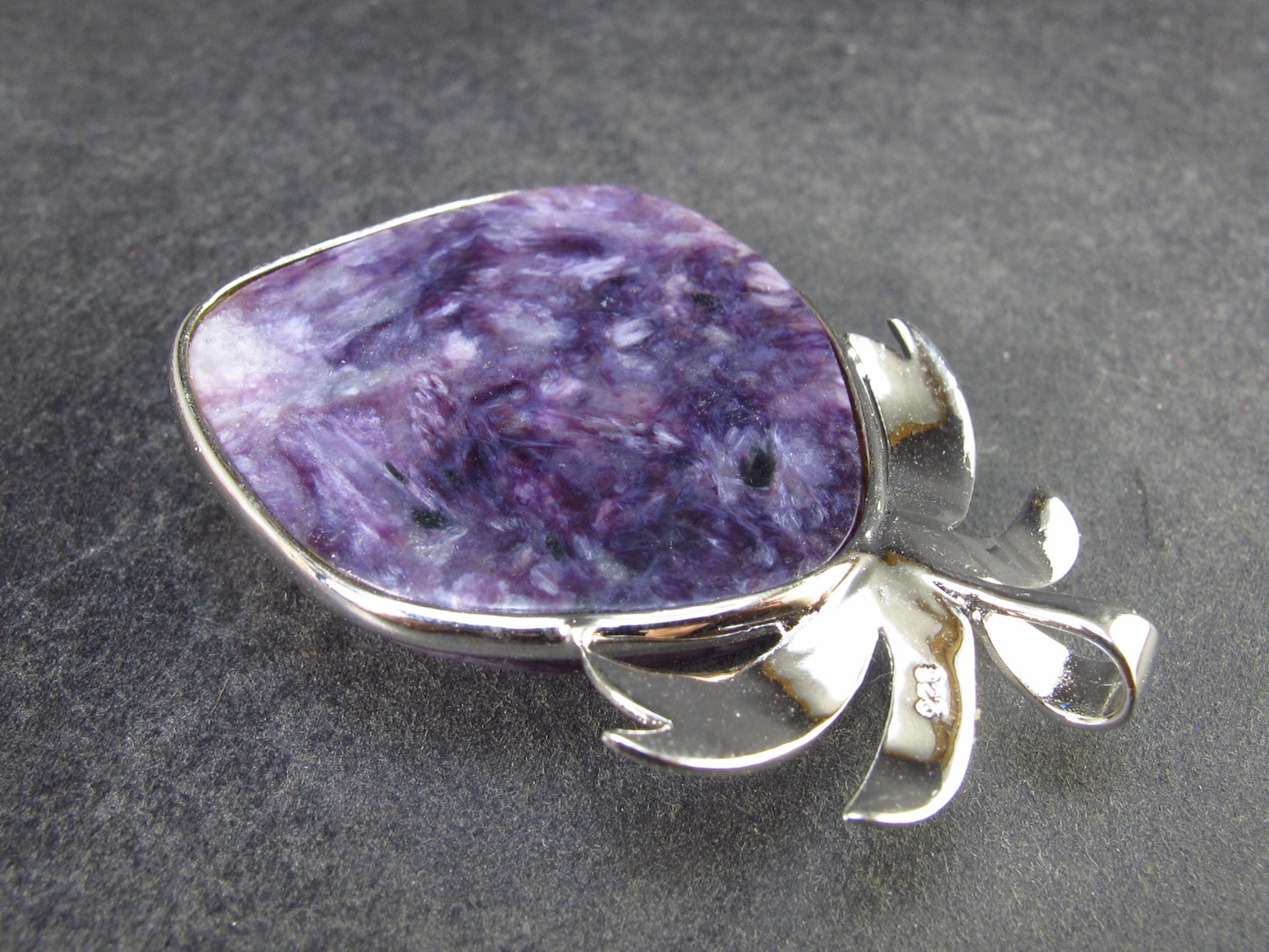 Rare High-Quality Charoite Pendant in SS From Russia - 1.8" - 18.8 Grams
