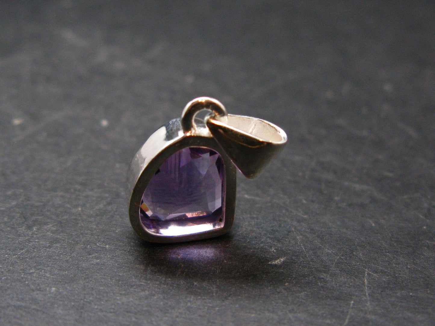 Large Genuine Rich Purple Amethyst Sterling Silver Pendant From Brazil - 0.9" - 3.32 Grams