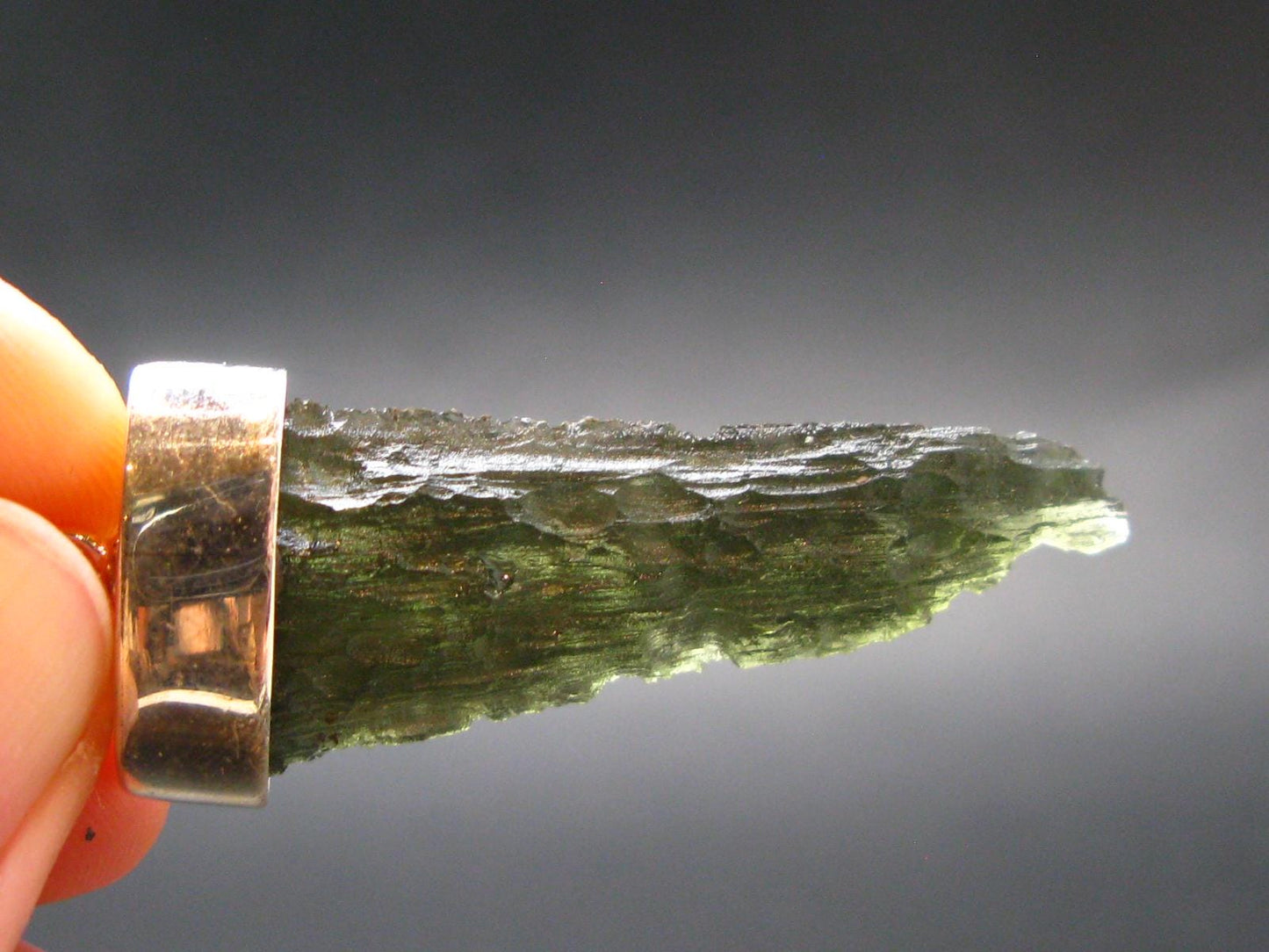 Gem Moldavite Tektite SS Pendant From Czech Republic - 2.1" - 5.8 Grams