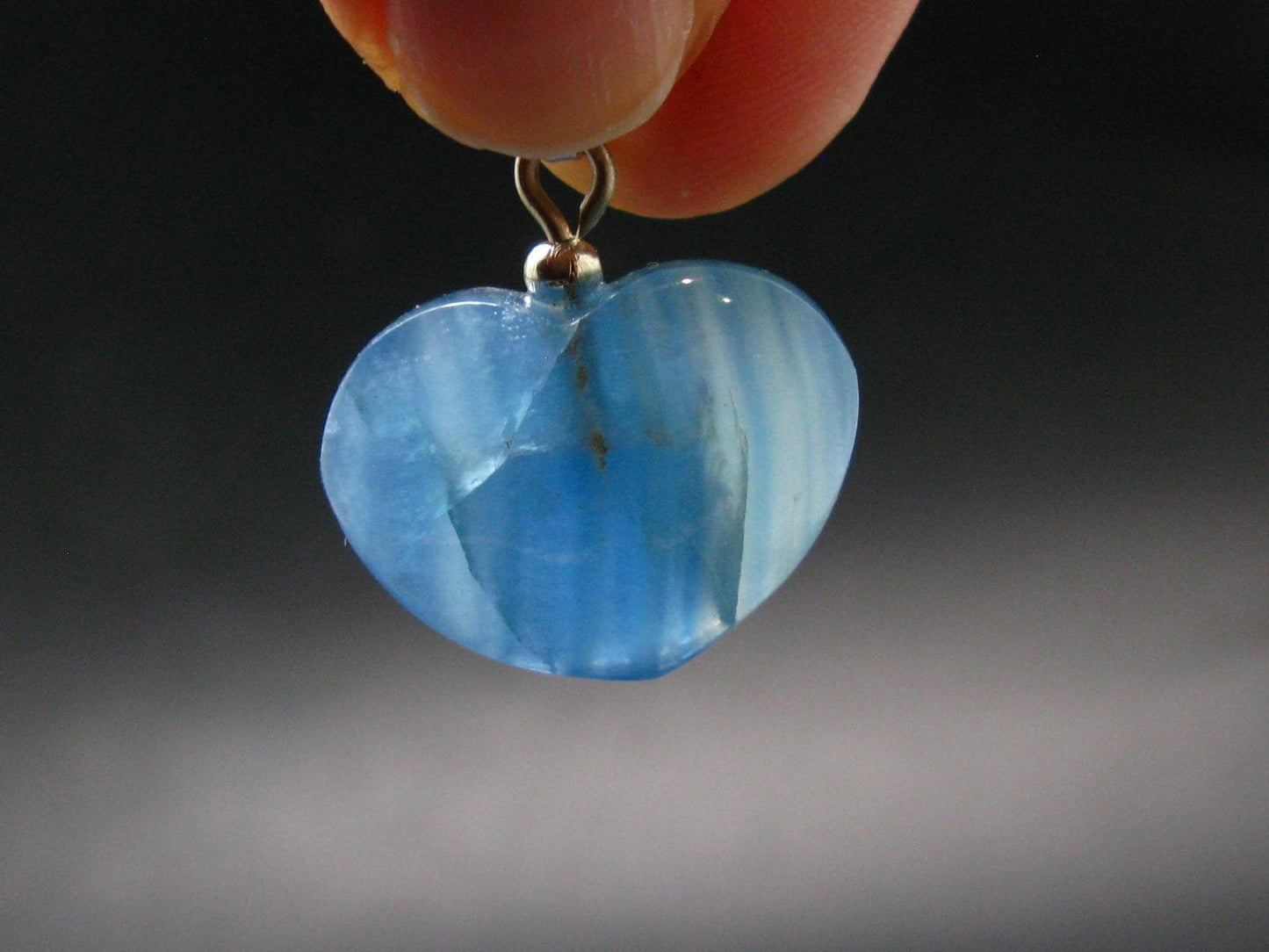 Lemurian Aquatine Blue Calcite Silver Heart Pendant from Argentina - 1.0" - 5.40 Grams