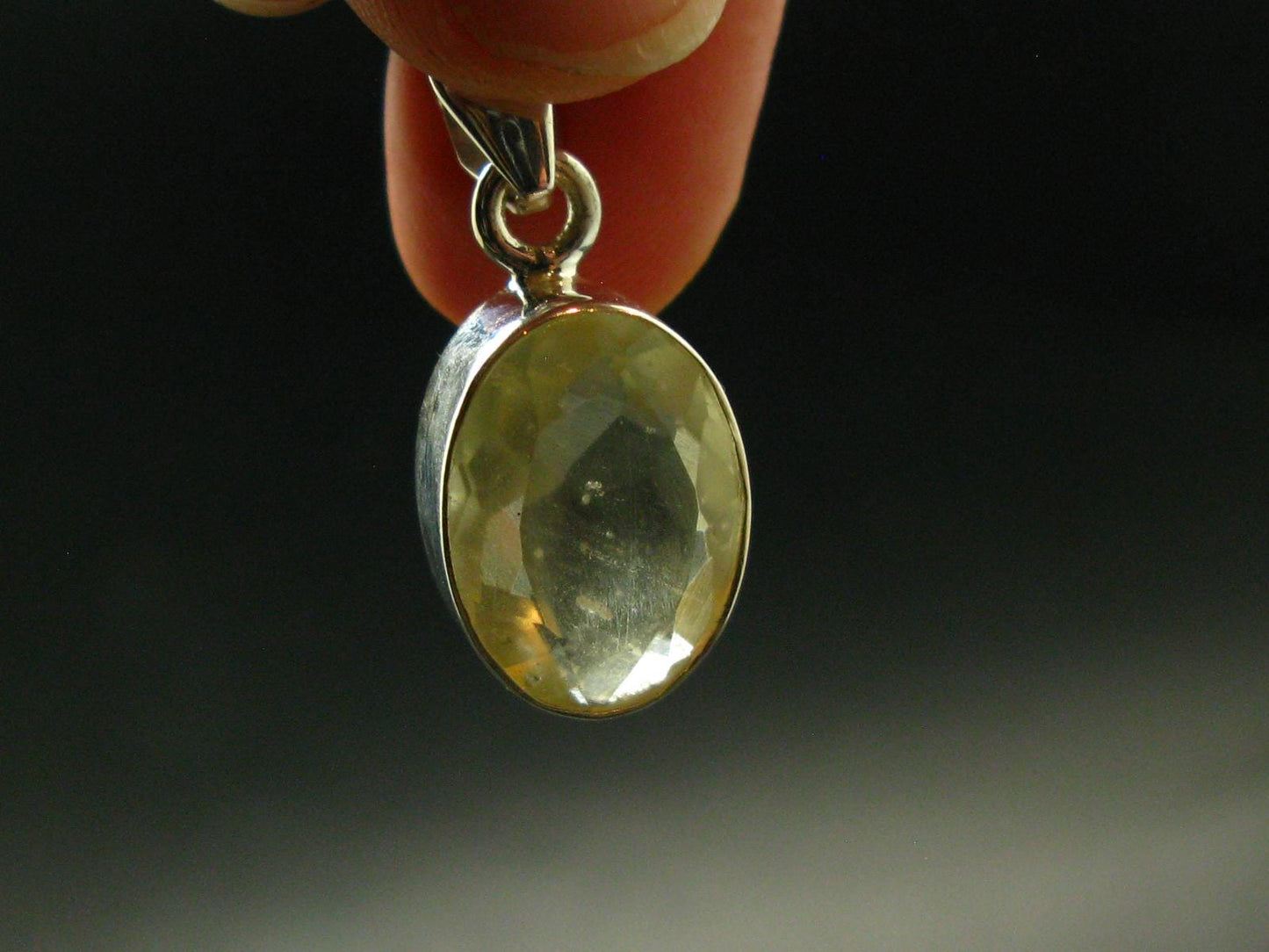 Gem Libyan Desert Glass Tektite Faceted Pendant Sterling Silver from Libya - 1.1" - 3.96 Grams