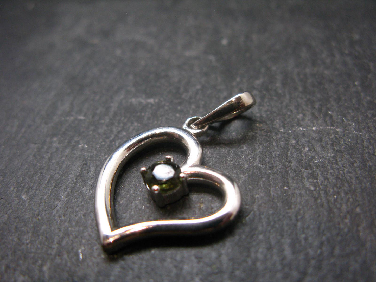 Moldavite Tektite Silver Pendant from Czech Republic - 1.3" - 4.07 Grams