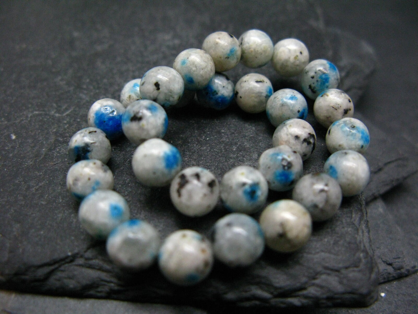 K2 Azurite in Granite Genuine Bracelet ~ 7 Inches ~ 6mm Round Beads