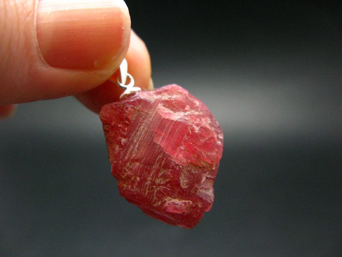 Rare Raw Rhodonite Silver Pendant From Brazil - 1.1" - 5.44 Grams