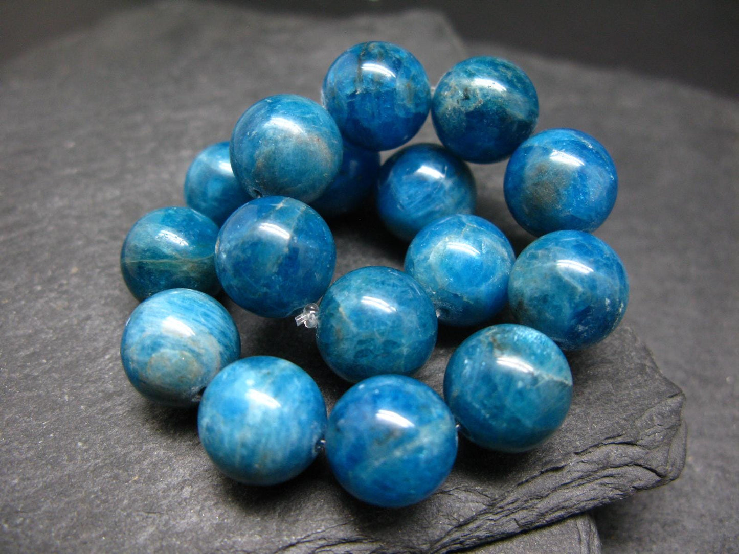 Neon Blue Apatite Genuine Bracelet ~ 7 Inches ~ 12mm Round Beads