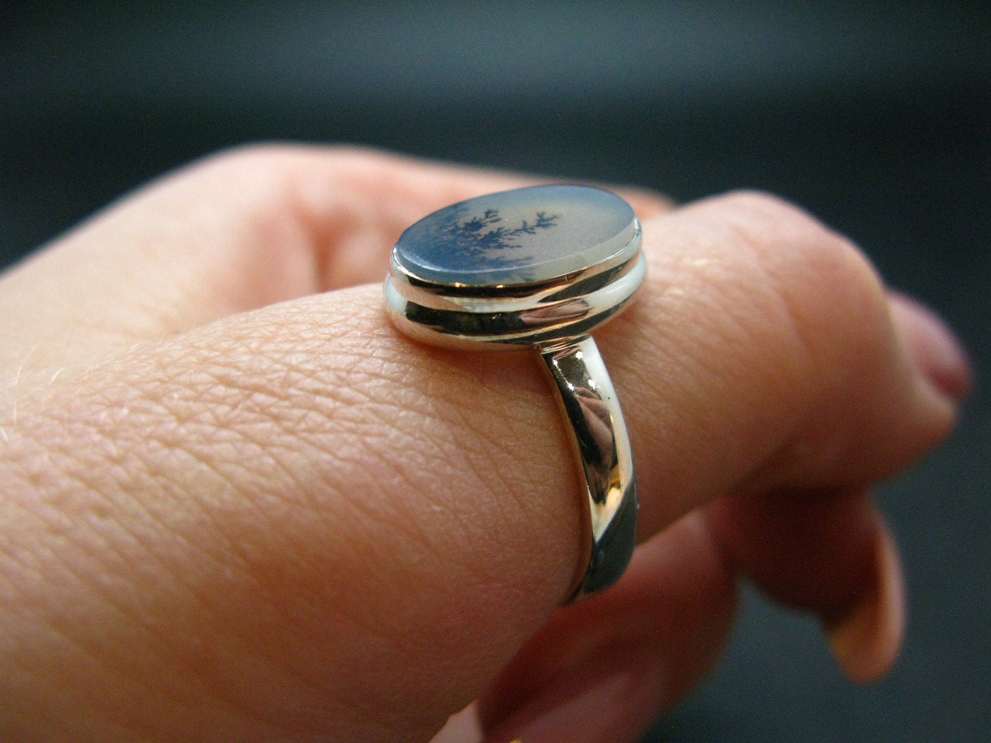 Moss Agate Silver Ring From Russia - 4.5 Grams - Size 9