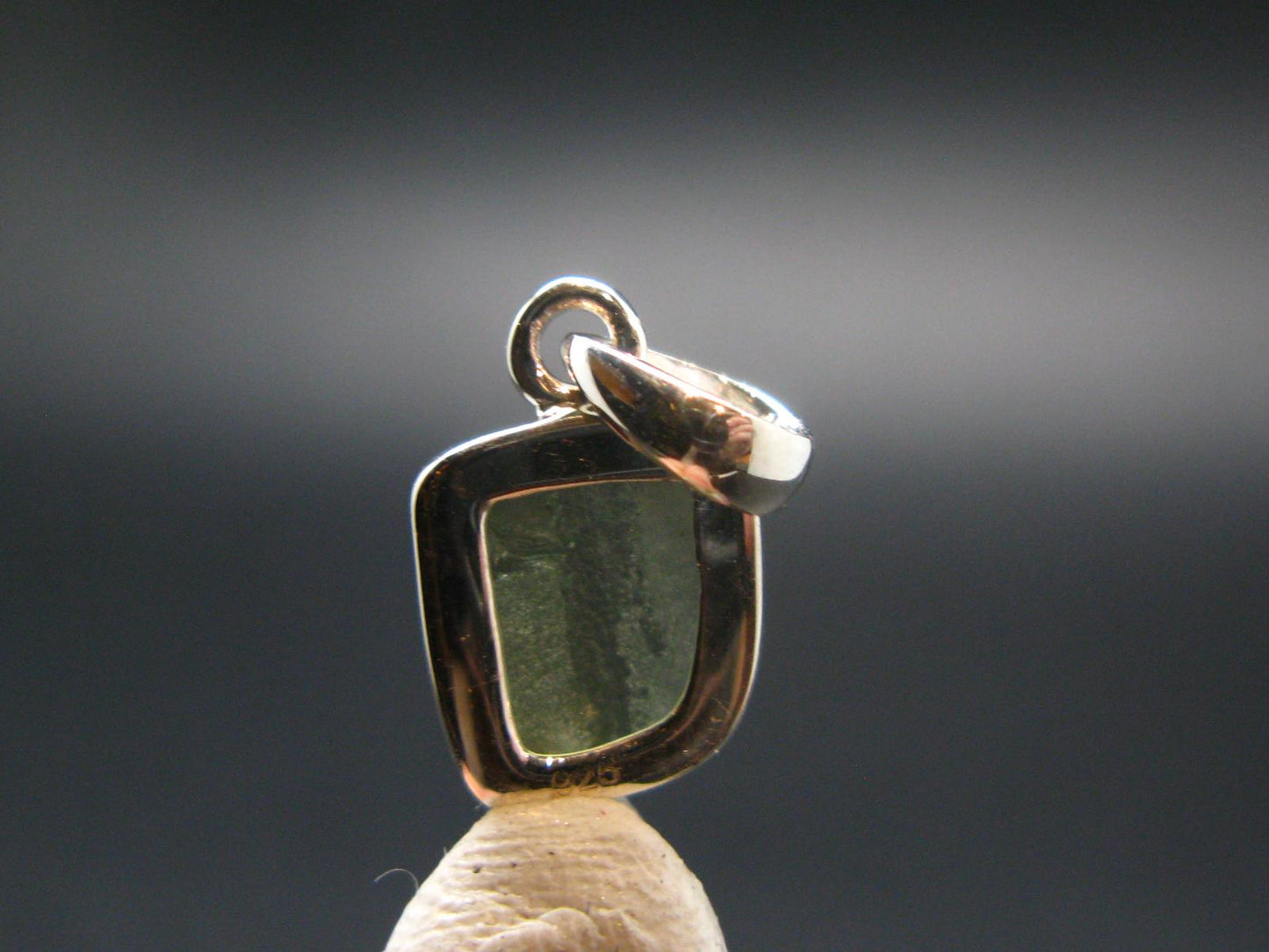 Natural Gem Moldavite Tektite SS Pendant From Czech Republic - 1.20 Grams - 0.7"